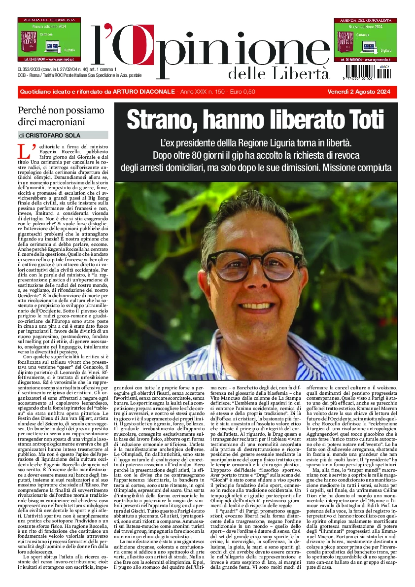 Prima-pagina-opinione della liberta-edizione-di-oggi-2024-08-02